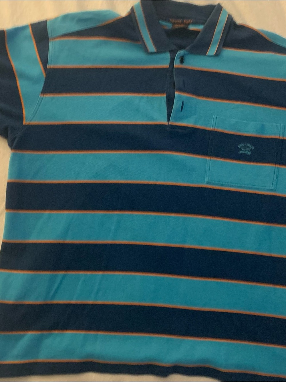 Paul & Shark Blue Stripe Polo with Orange Trim